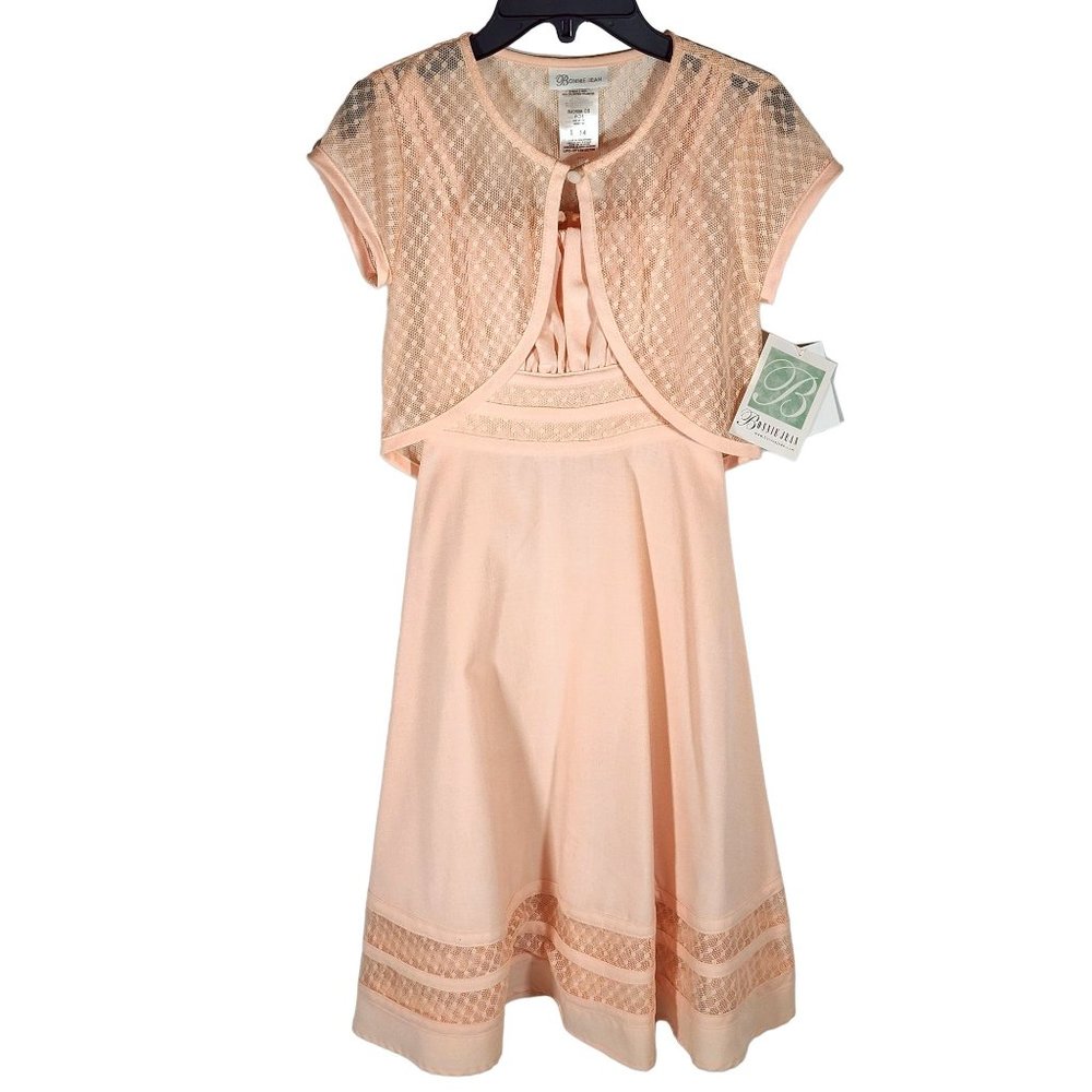 Bonnie Jean‎ 2 Piece Peach Dress & Sheer Crop Jacket Suit NWT